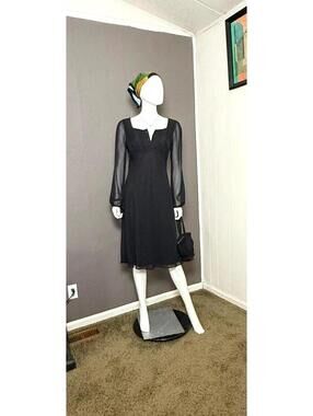 1990's Black Chiffon Peasant Dress S/M New with Tags by Kathie Lee for Kmart